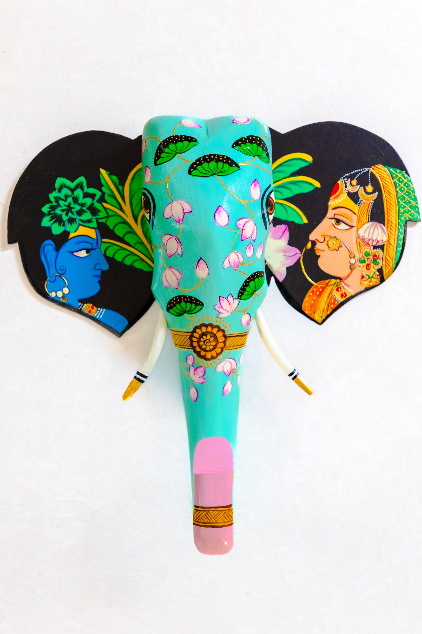 Hand Painted Elephant Head - 18” - White