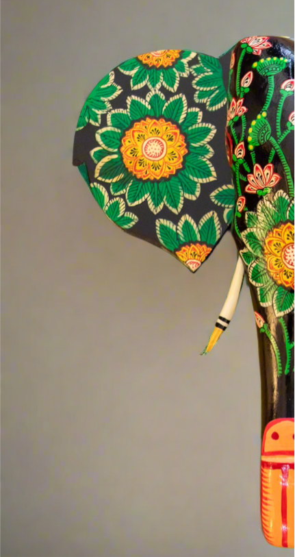 Hand Painted Elephant Head - 18” - Green