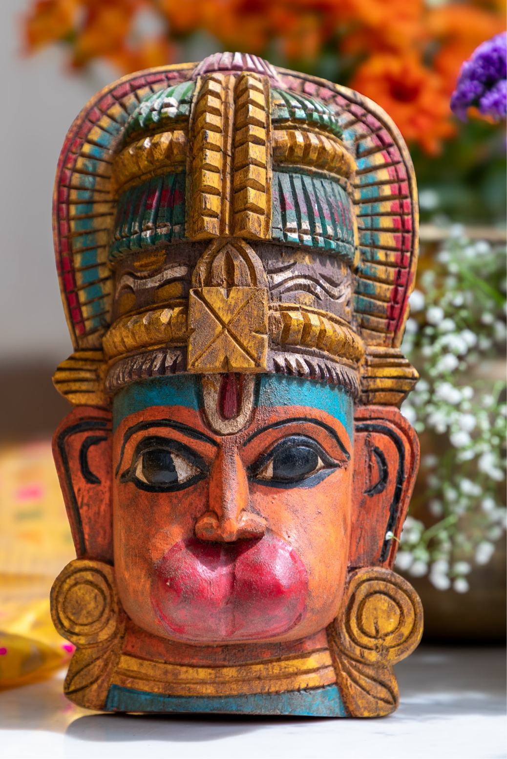 Hand Carved - Wooden Mask - Orange