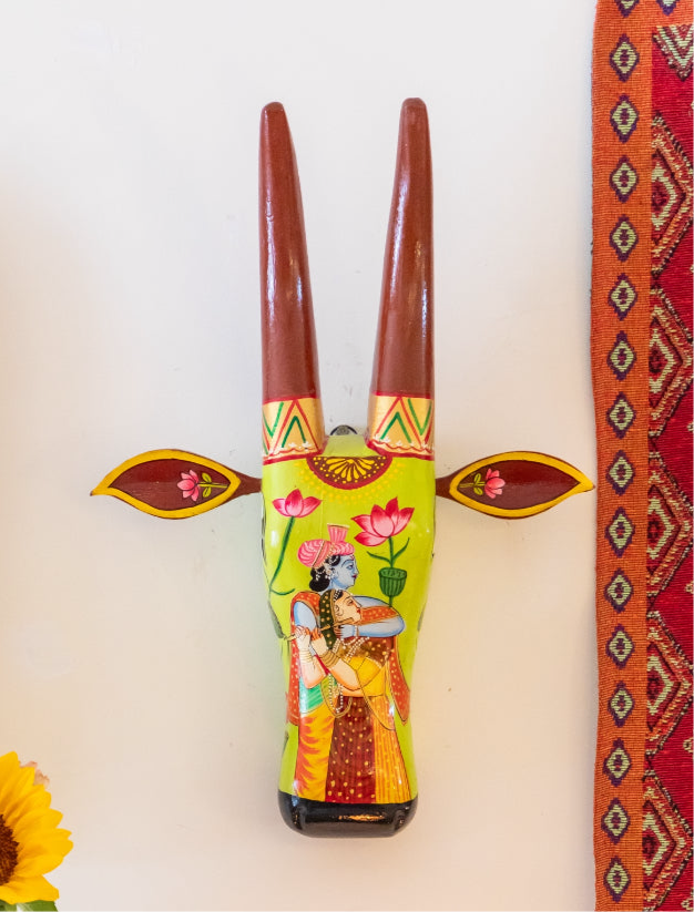 Hand Painted Cow Head - 18" Green