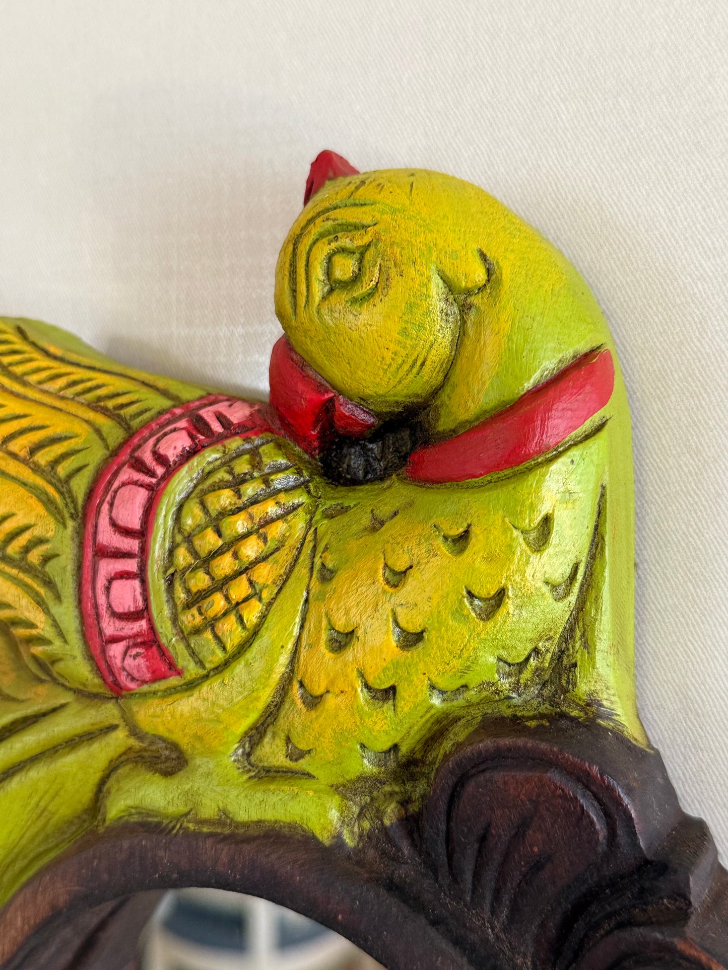 Chettinad Carving Hand Mirror  - Green Parrot