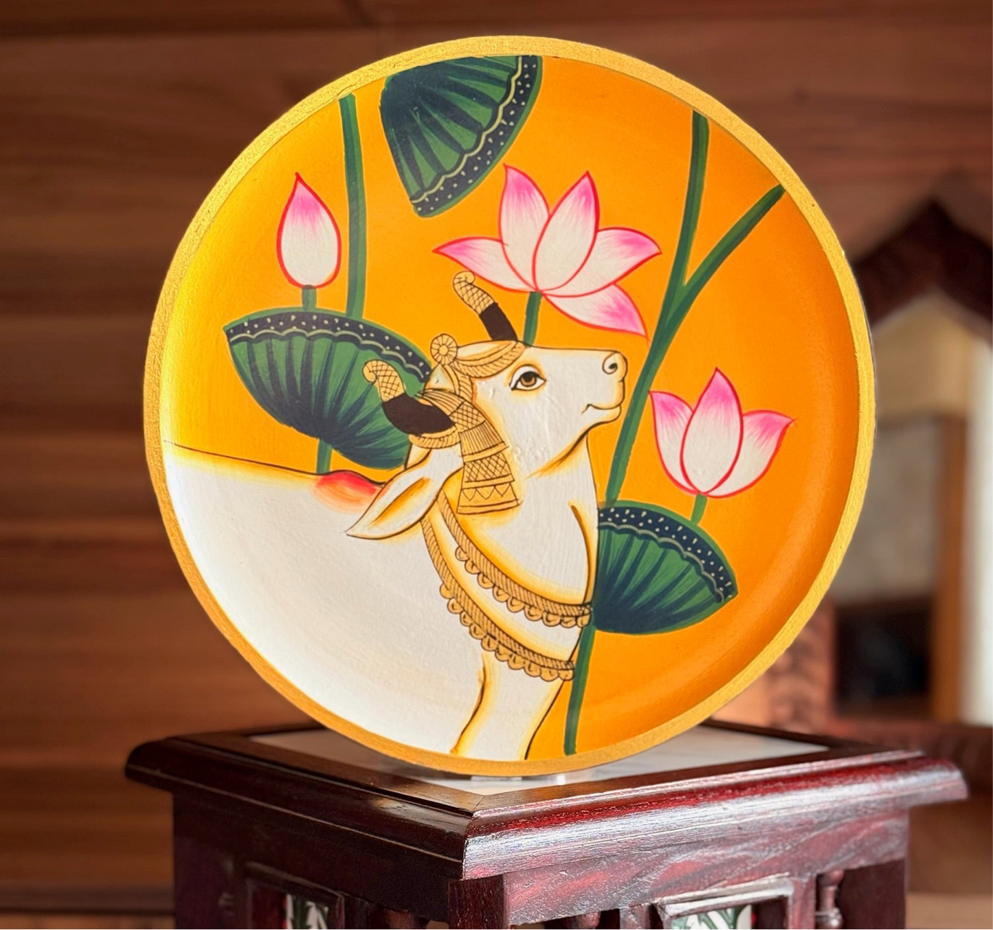 Wall Plate - Pichwai Style - Lotus & Cow