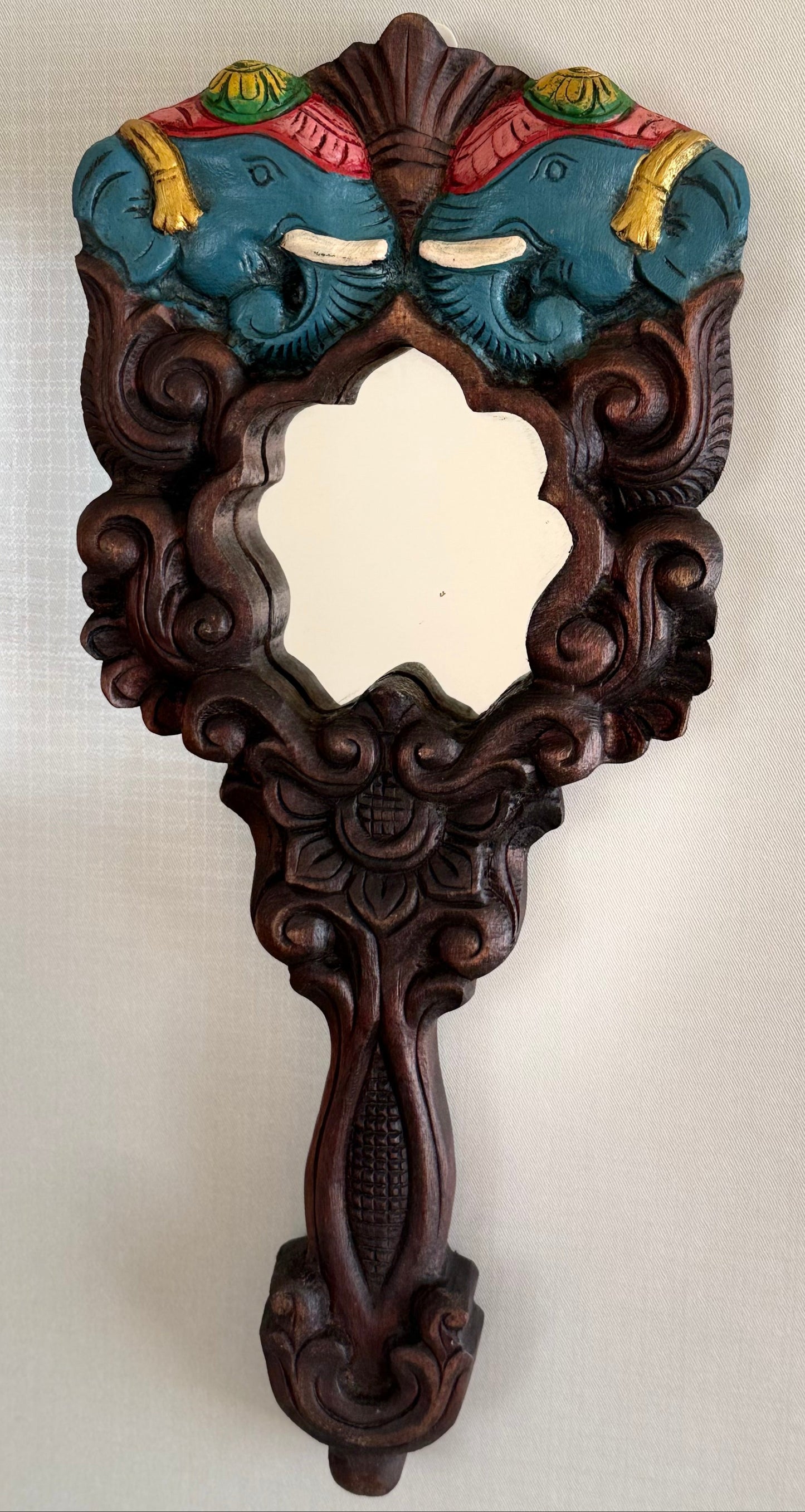 Hand Mirror  - Blue Twin Elephants at the Side