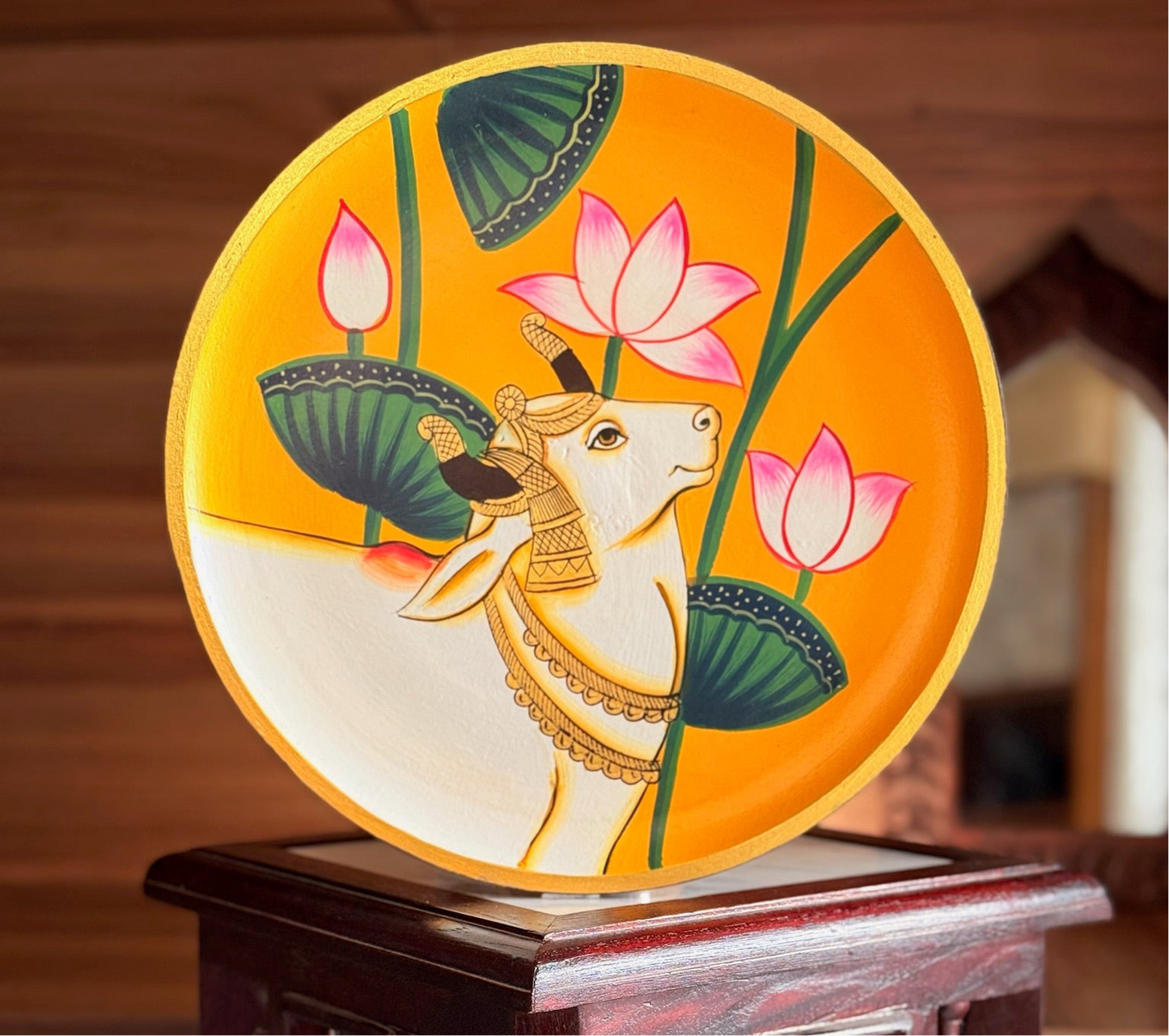 Wall Plate - Pichwai Style - Lotus & Cow