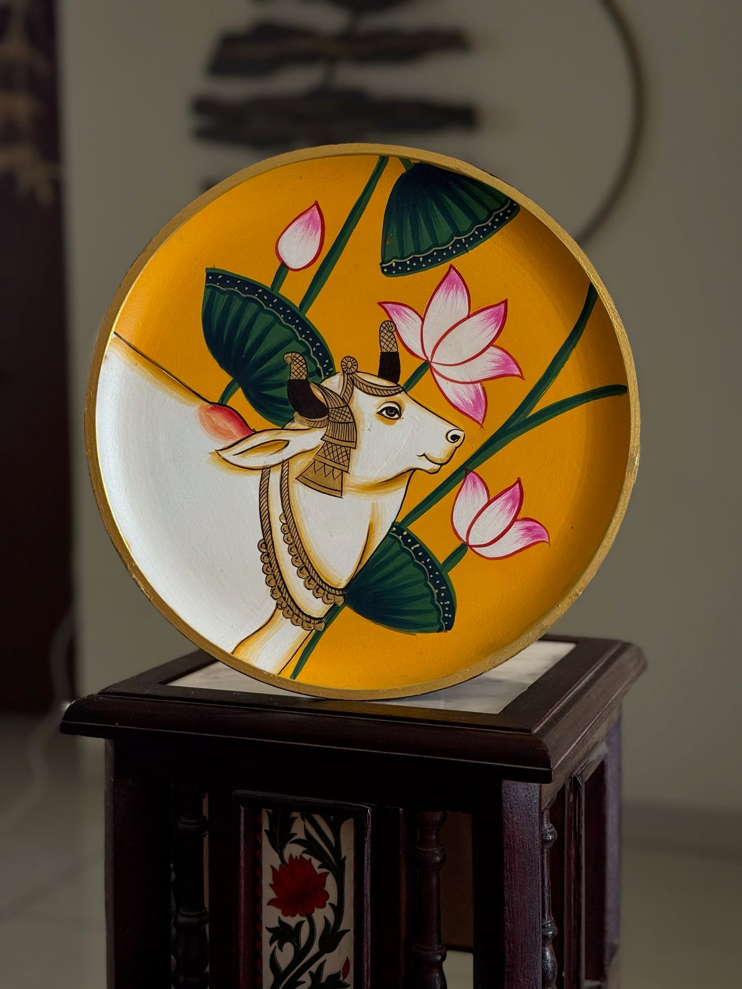 Wall Plate - Pichwai Style - Lotus & Cow