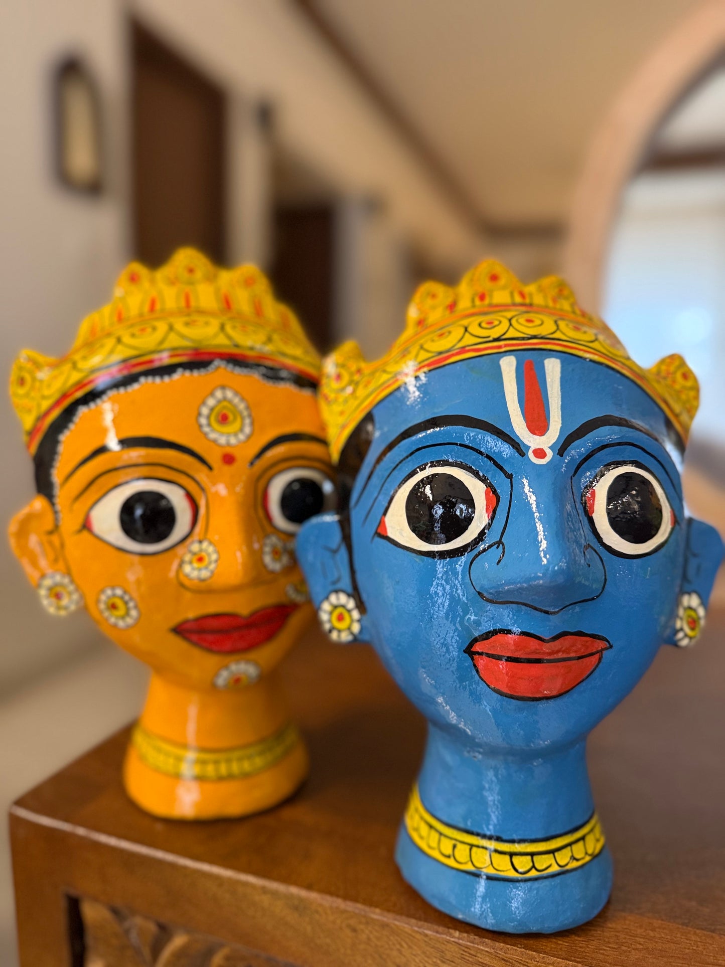 Pair of Cherial Busts - Blue & Yellow