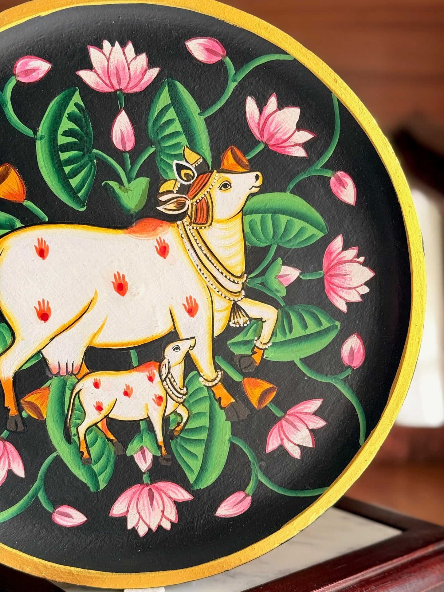 Wall Plate - Pichwai Style - Lotus and Kamadhenu