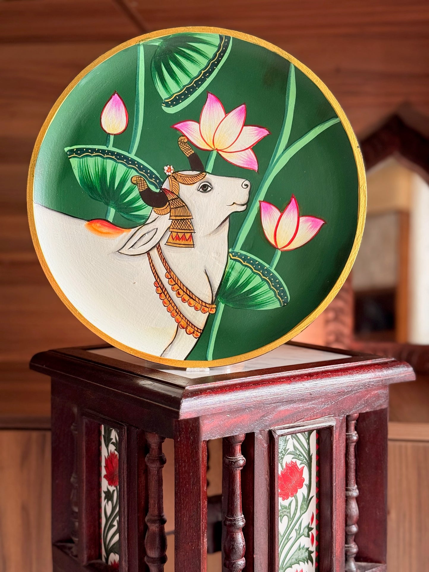 Wall Plate - Pichwai Style - Lotus & Cow
