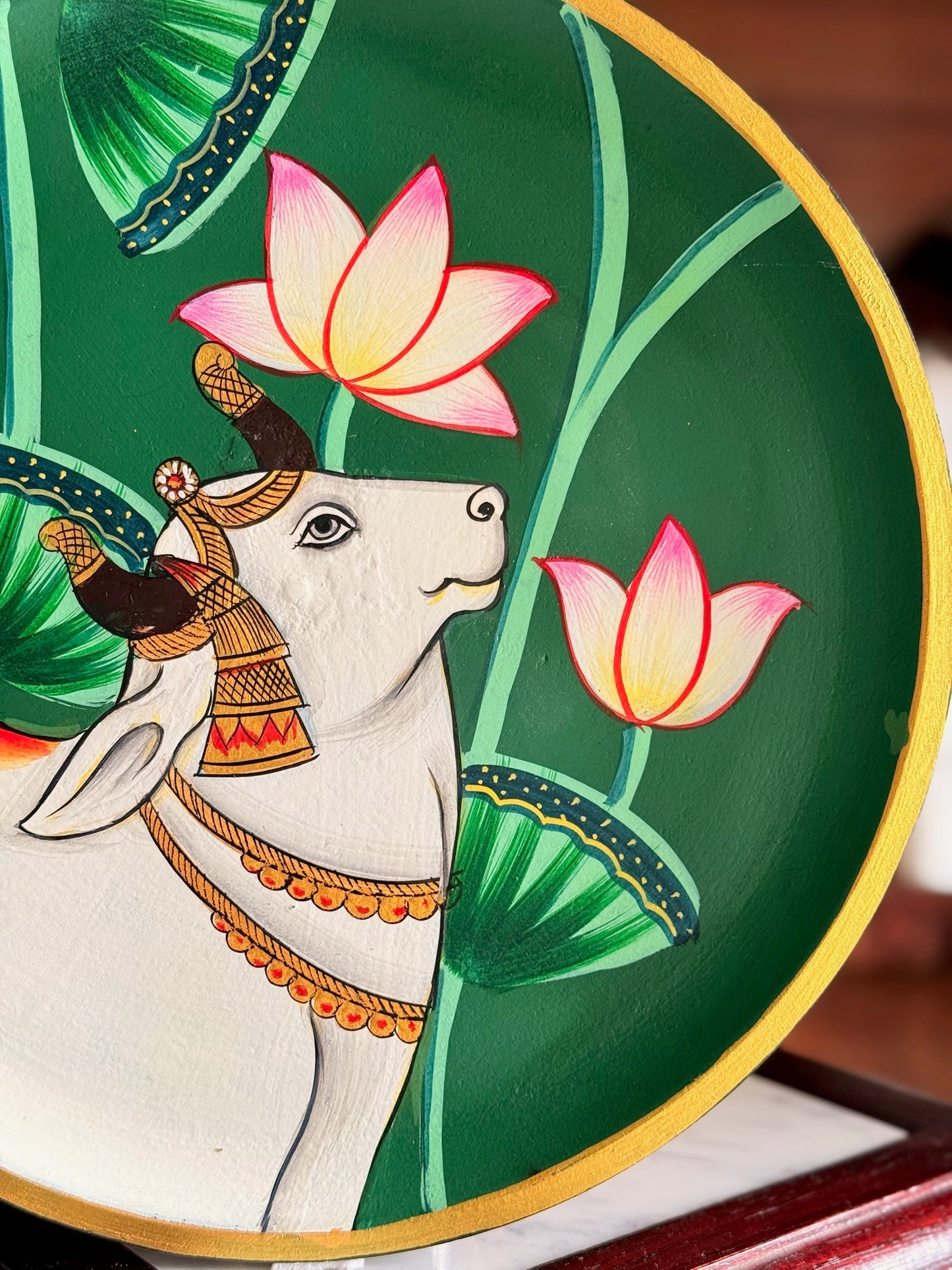 Wall Plate - Pichwai Style - Lotus & Cow