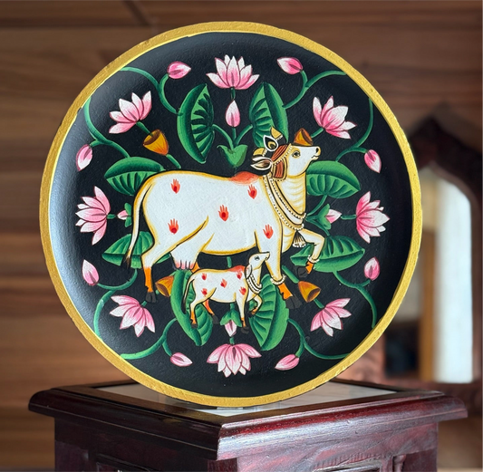 Wall Plate - Pichwai Style - Lotus and Kamadhenu