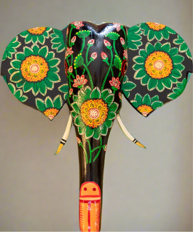 Hand Painted Elephant Head - 18” - Green