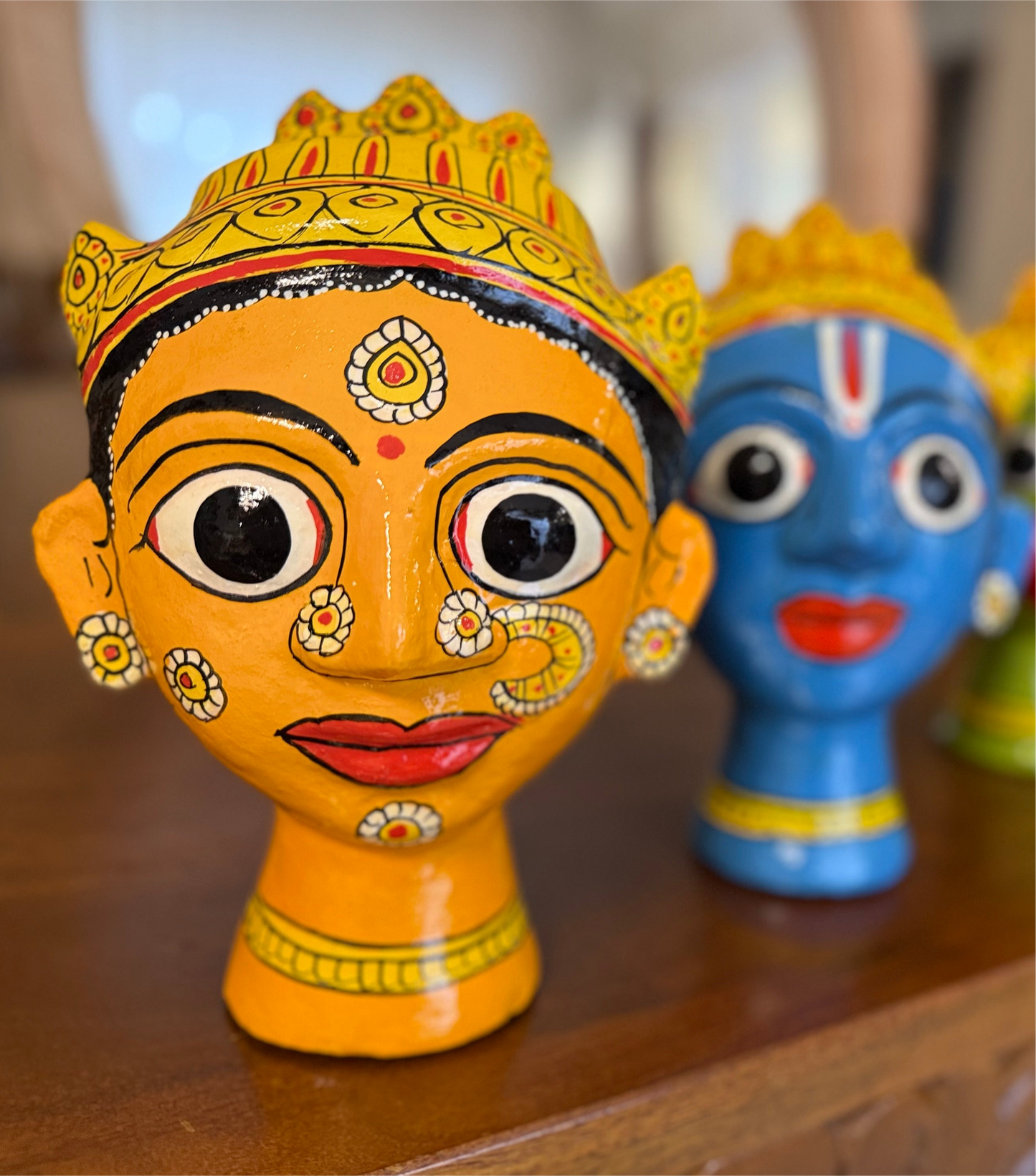 Pair of Cherial Busts - Blue & Yellow