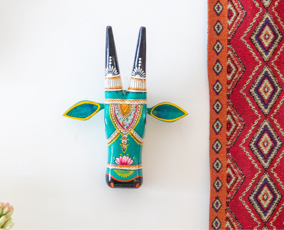 Hand Painted Cow Head - 11" Green