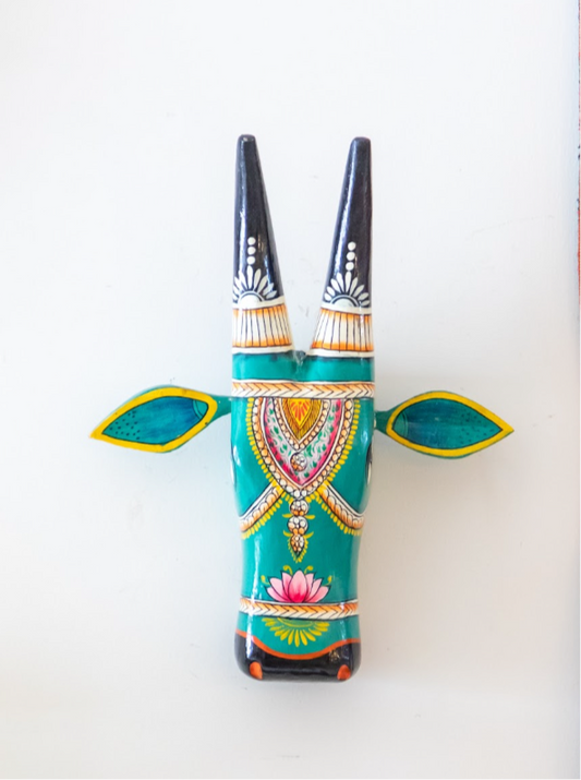 Hand Painted Cow Head - 11" Green