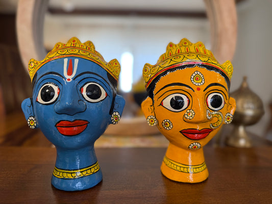 Pair of Cherial Busts - Blue & Yellow