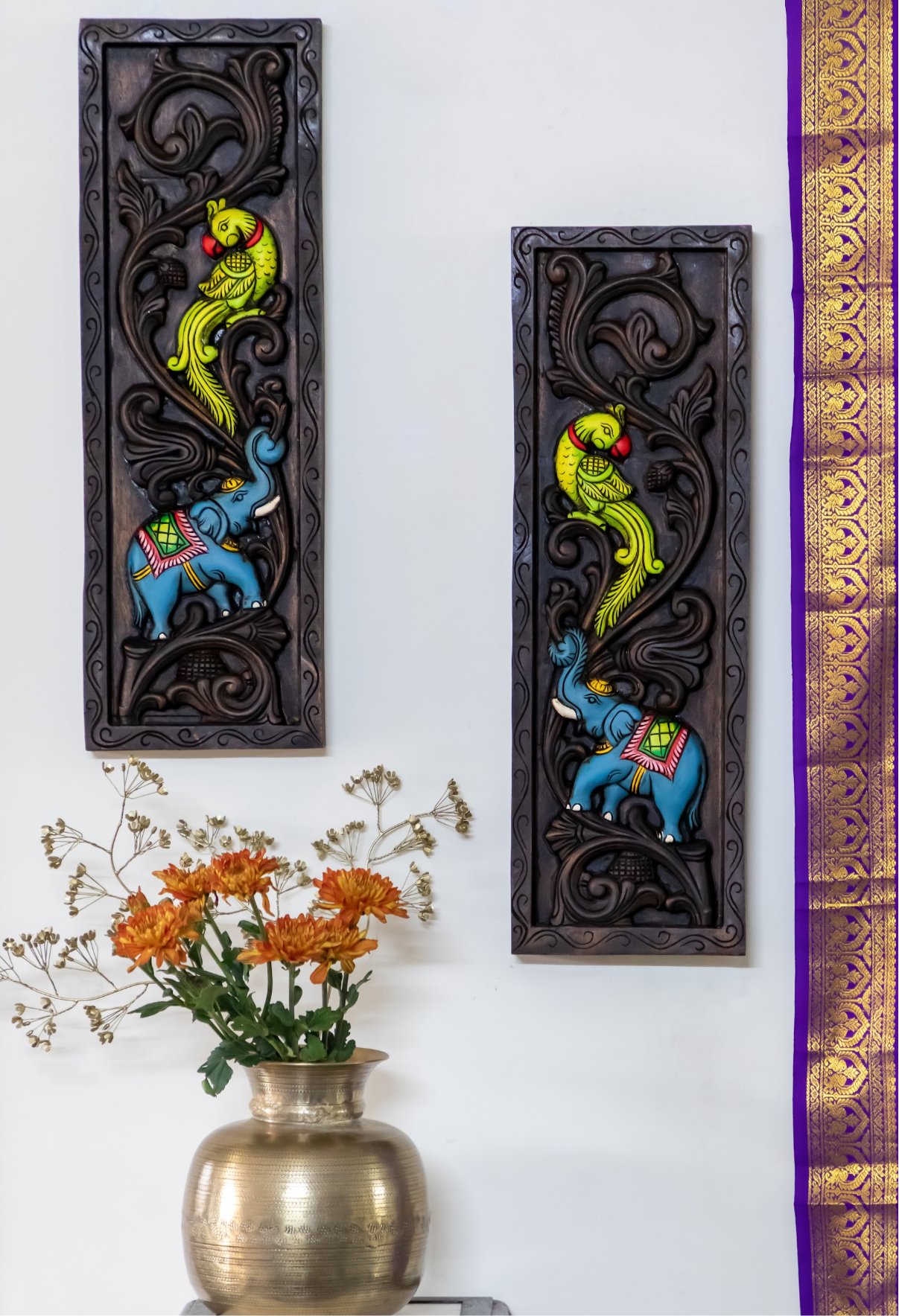 24" Carved Wooden - Wall Panel - Set of 2