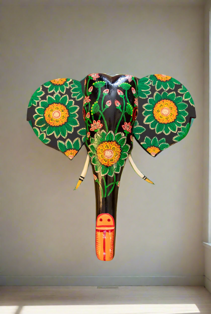 Hand Painted Elephant Head - 18” - Green