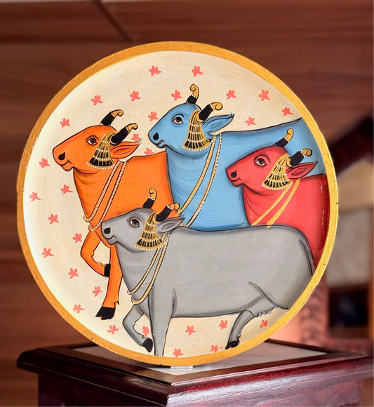Wall Plate - Pichwai Style Painted Cows