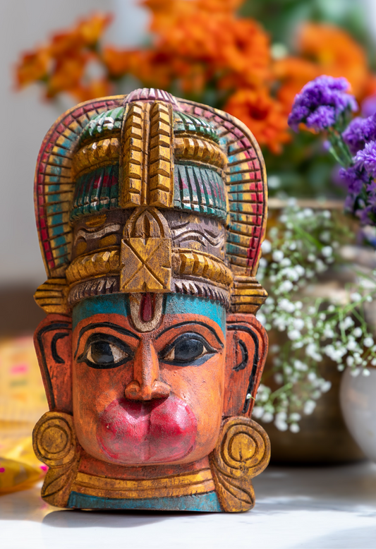 Hand Carved - Wooden Mask - Orange