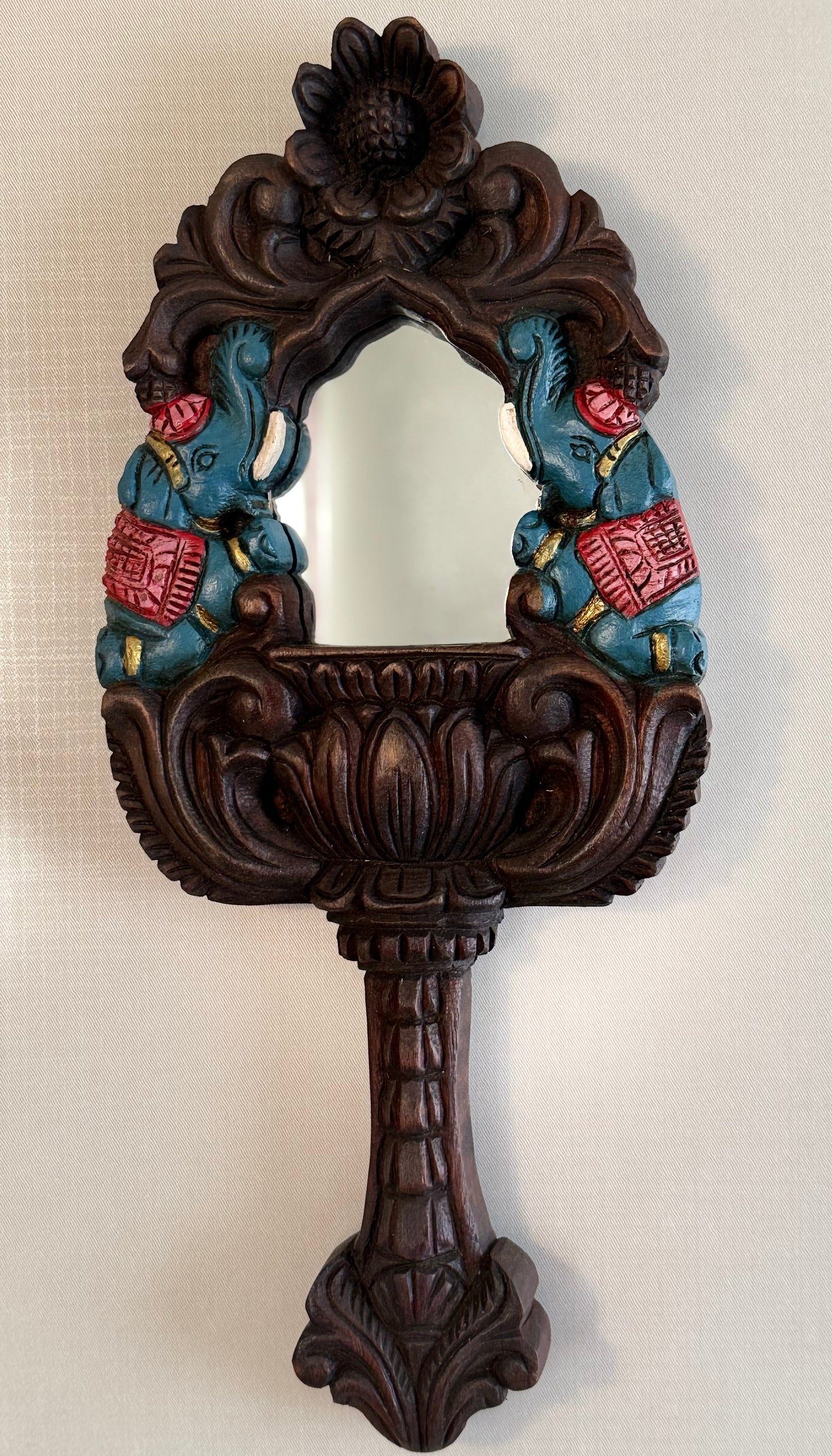 Hand Mirror  - Blue Twin Elephants