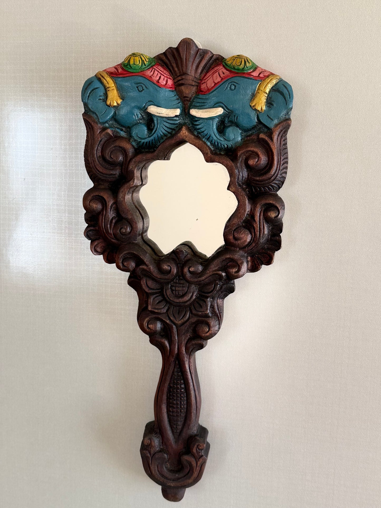 Hand Mirror  - Blue Twin Elephants at the Side