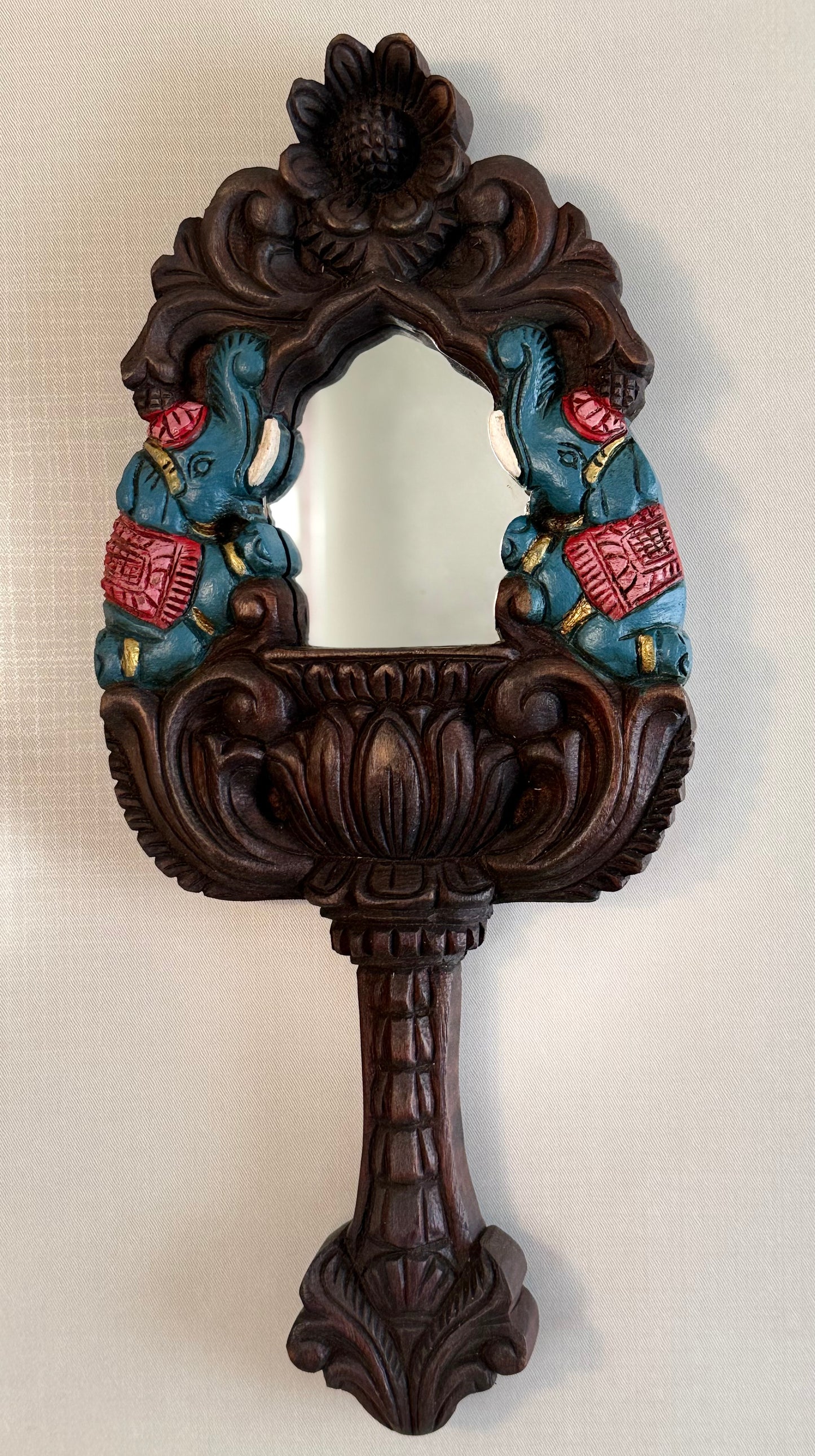 Hand Mirror  - Blue Twin Elephants