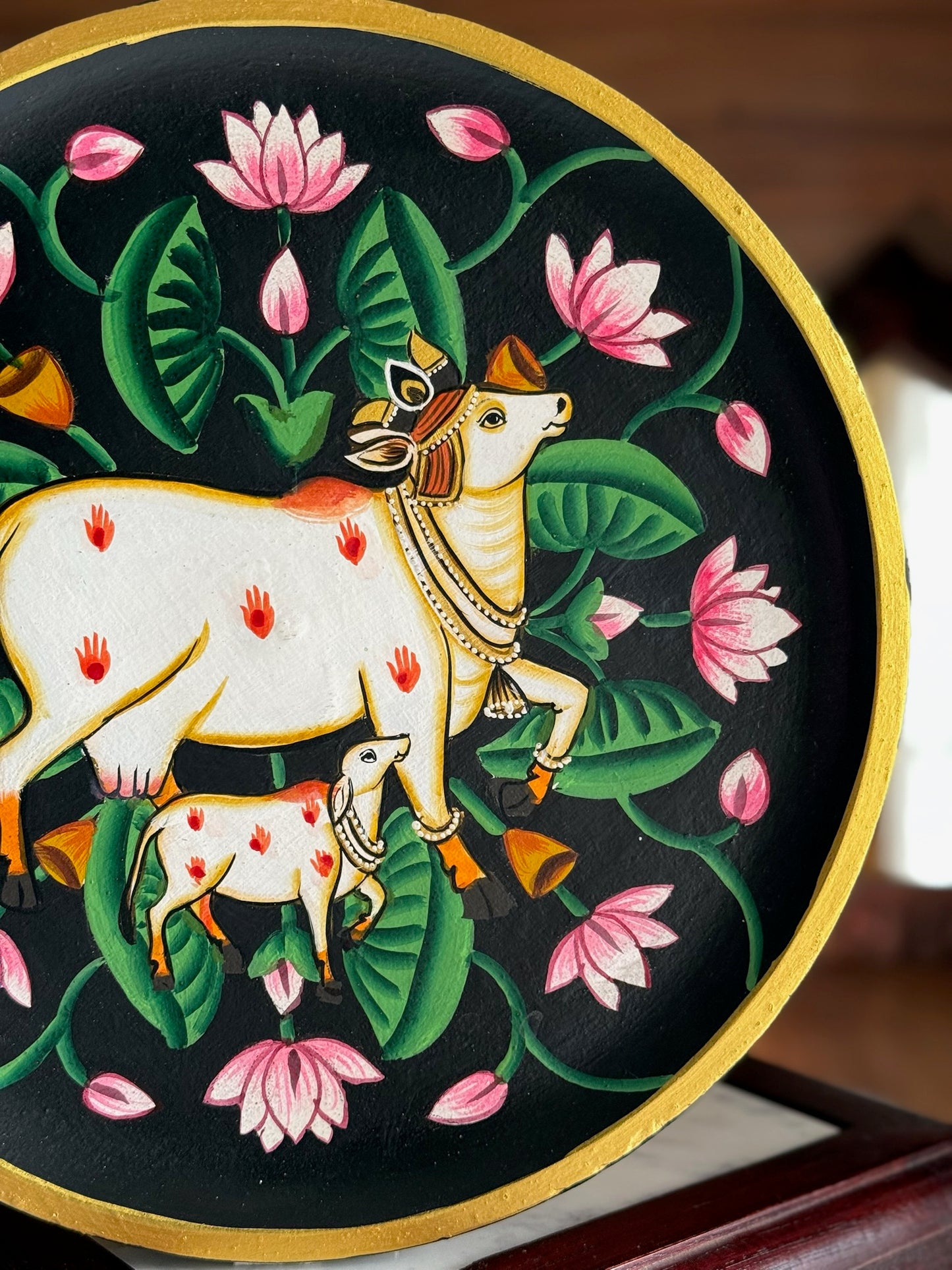 Wall Plate - Pichwai Style - Lotus and Kamadhenu