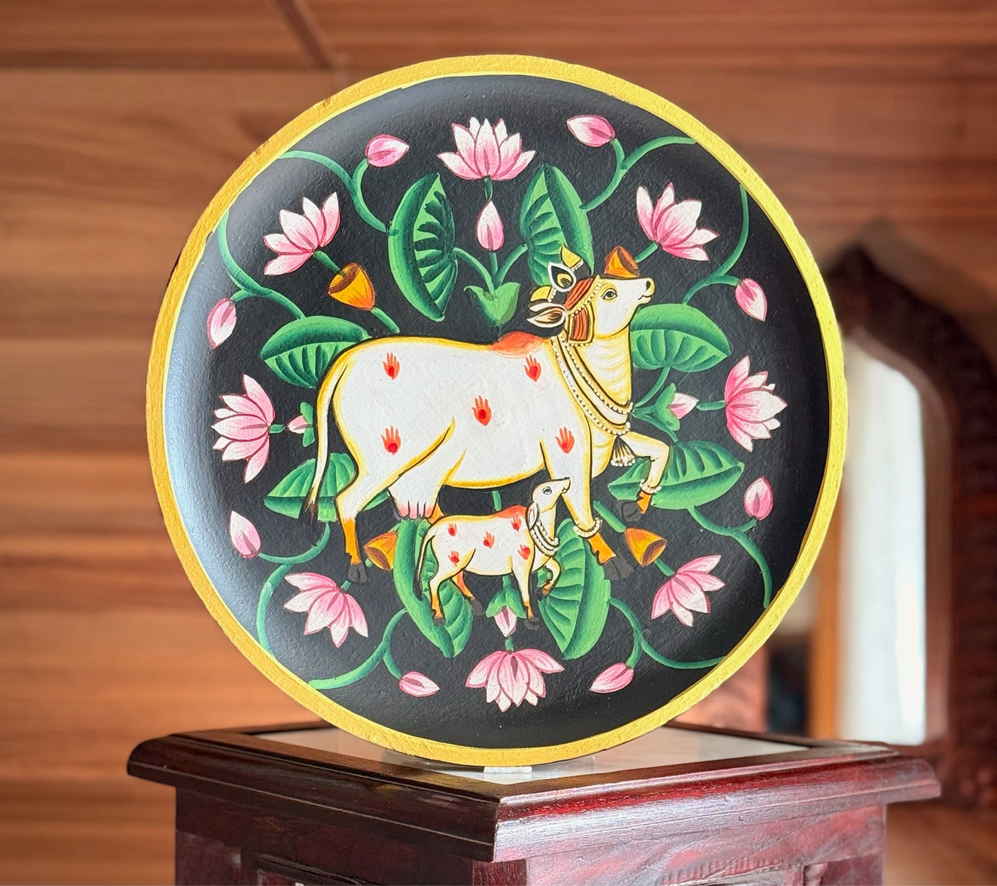 Wall Plate - Pichwai Style - Lotus and Kamadhenu
