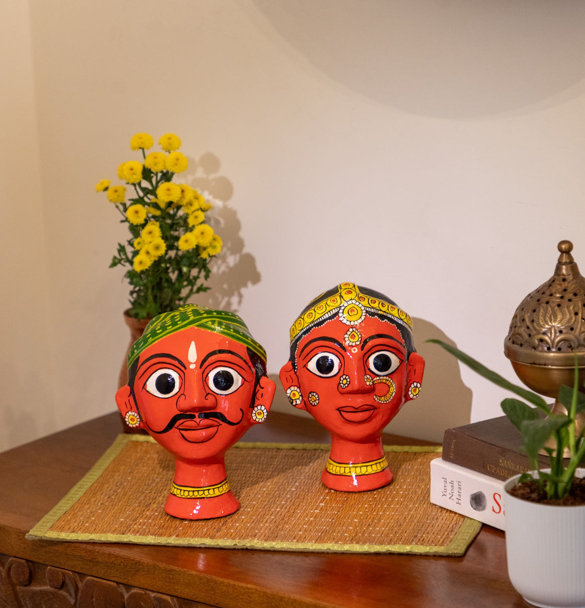 Pair of Cherial Busts - Orange