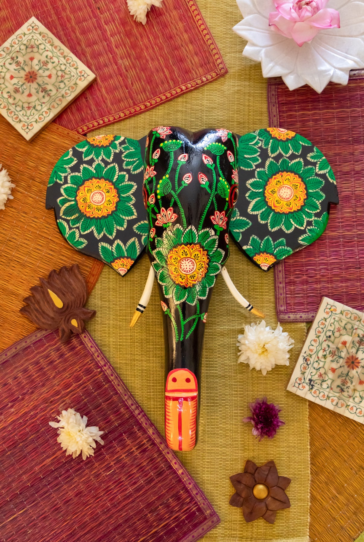 Hand Painted Elephant Head - 18” - Green