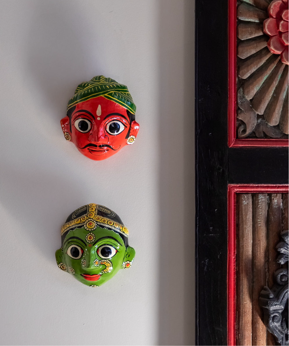 Pair of Mini Cherial Masks - Orange & Green