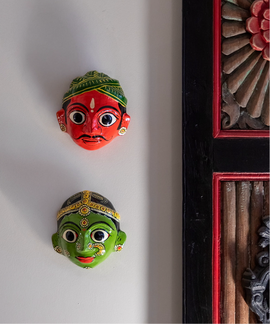Pair of Mini Cherial Masks - Orange & Green