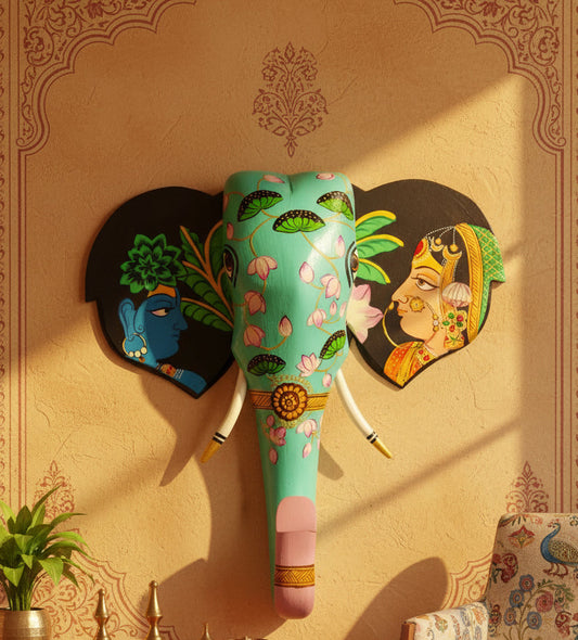 Hand Painted Elephant Head - 18” - White