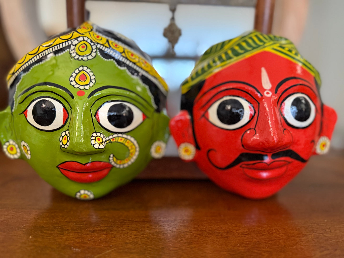 Pair of Cherial Masks - Green & Red