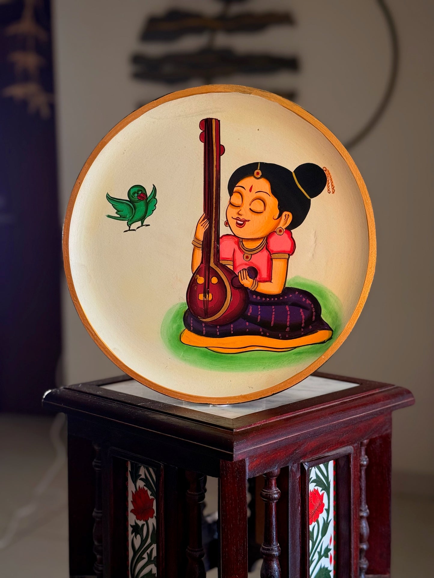 Hand-Painted Wall Plate - Sitar Shruti