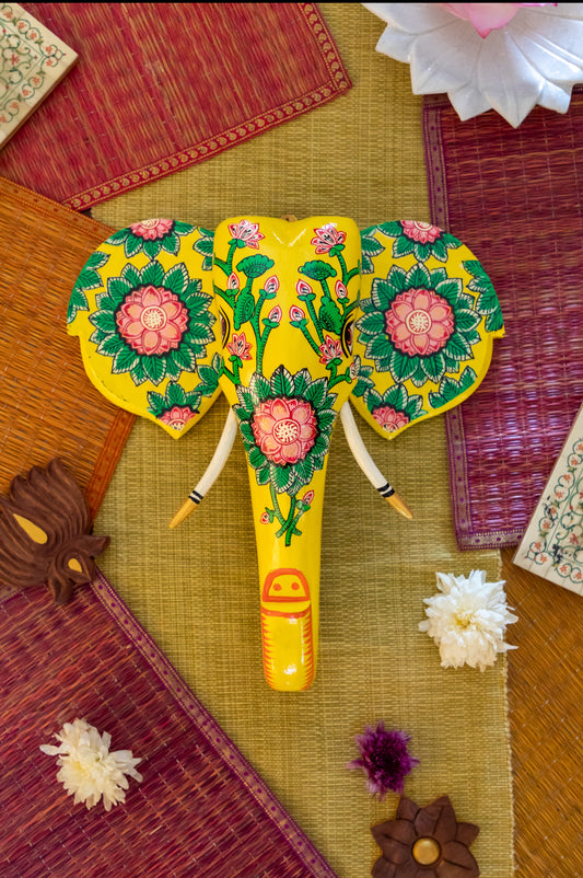 Hand Painted Elephant Head - 18” - Yellow