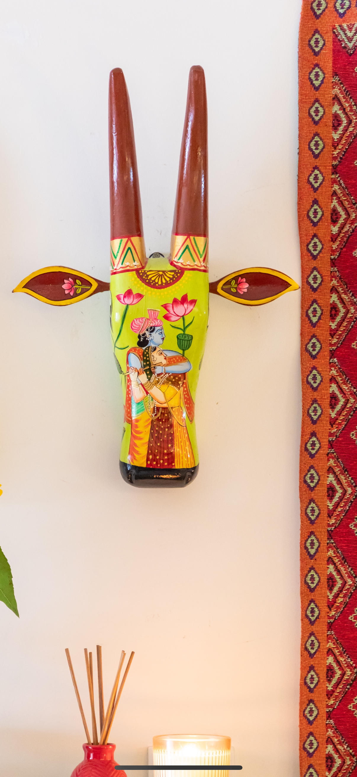 Hand Painted Cow Head - 18" Green