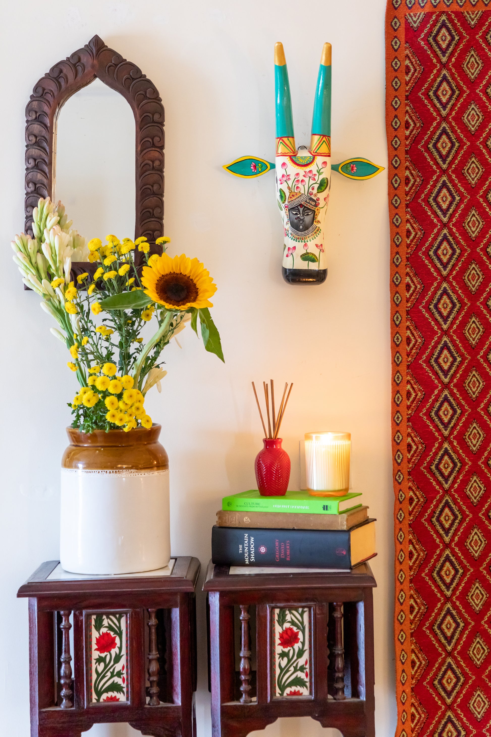 Wall Décor Collection | Hand Painted Elephant & Cow Heads | Brass Lotus